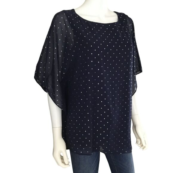 Chico's Jayma Kimono Layered Top sz 1 Small Rhinestones Asymmetric Hem Blue NEW - Picture 4 of 16